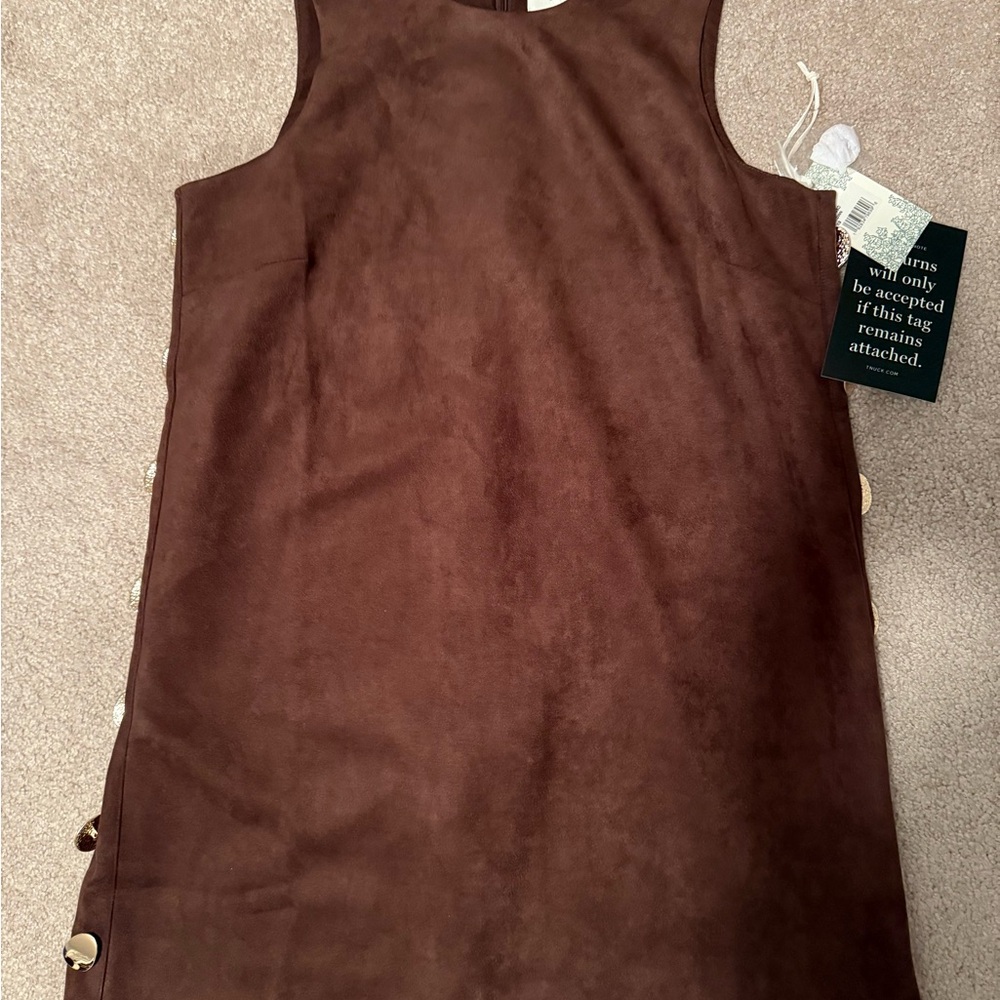 Tuckernuck Hyacinth House Chocolate Faux Suede Button Bitsy Dress XS - Picture 5 of 6